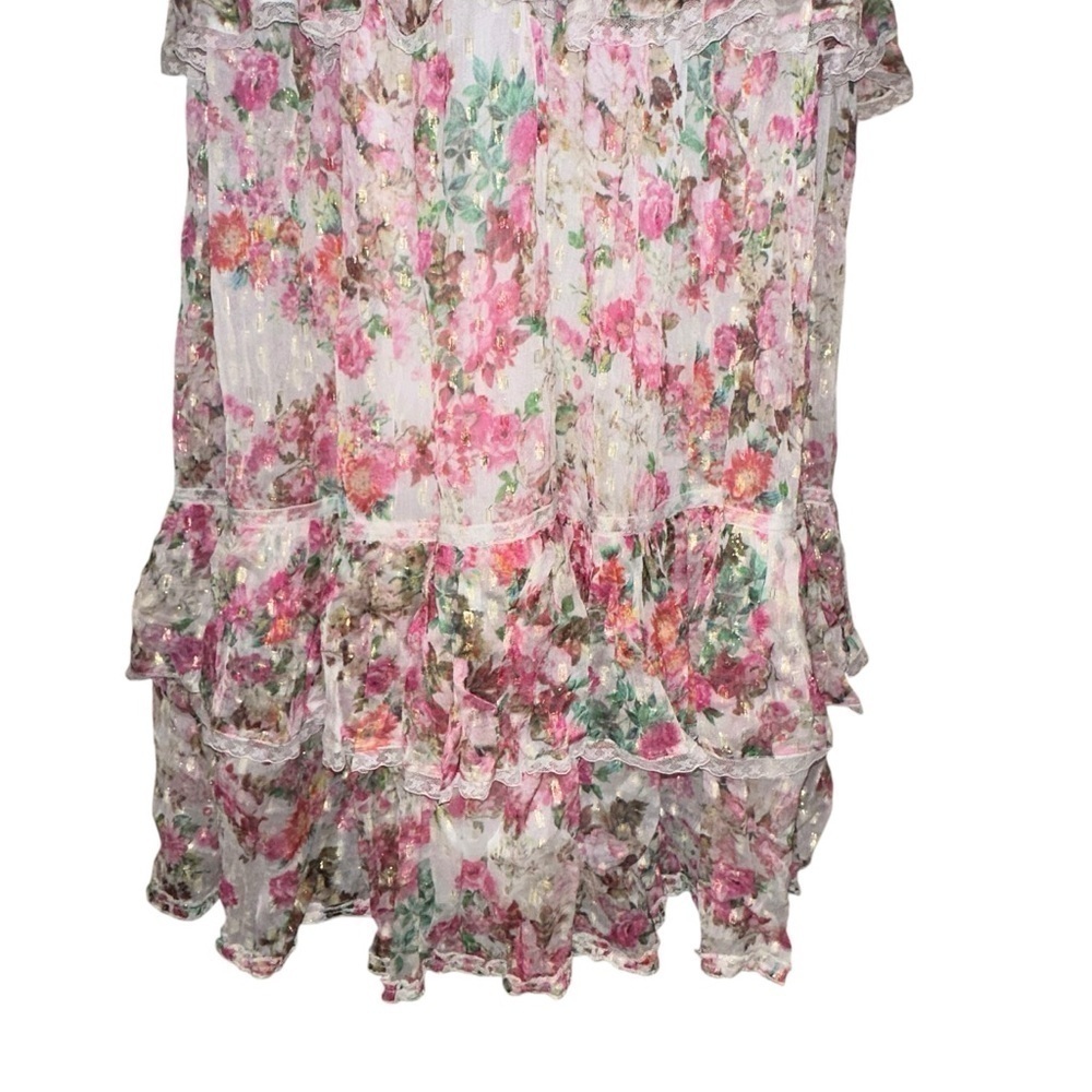 Rococo Sand Vie Pink Cream Tiered Chiffon Ruffled Maxi Dress Large L - Picture 14 of 16
